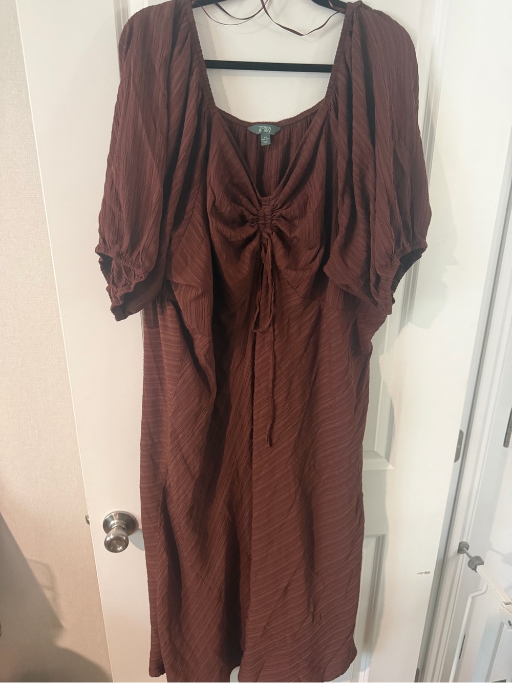 Terra & Sky Rust Brown Maxi Dress with Drawstring